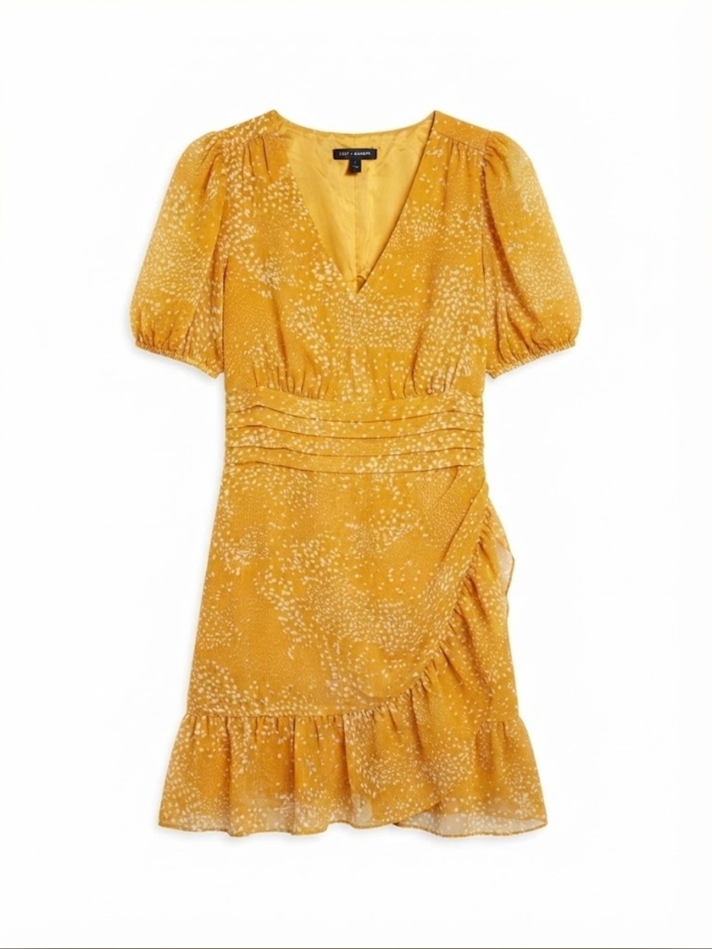 Express Yellow Puff-Sleeve V-Neck Mini Dress